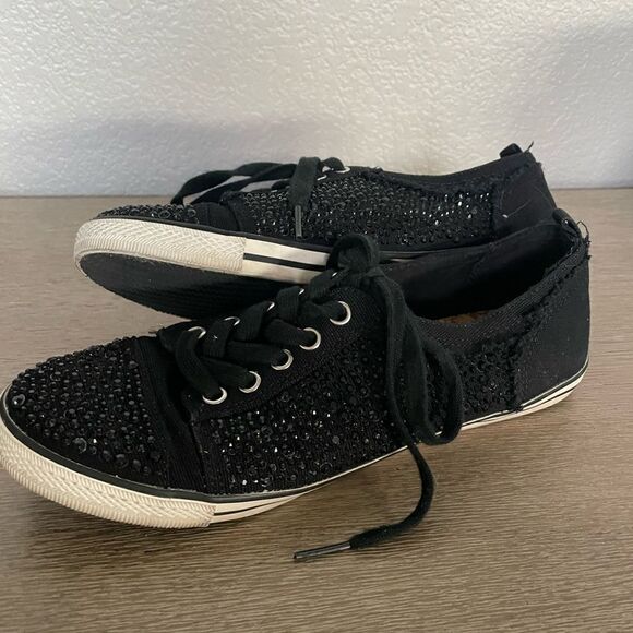 Black Crystal Studded Sneakers Shoes 9.5 - Picture 4 of 8